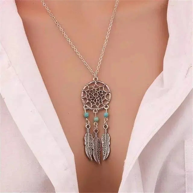 Turquoise dream catcher necklace