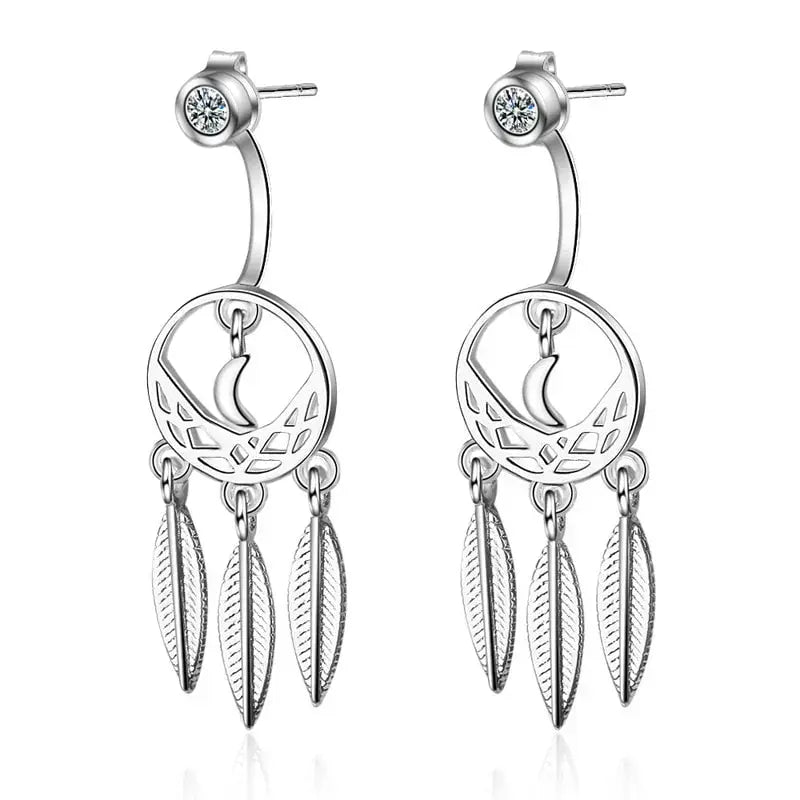 Bamoer Fashion Bohemian Dream Catcher Feather Dangle Earrings for Women 925  Sterling Silver Pendant Earrings Fine Party Jewelry