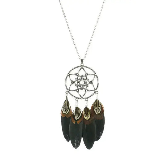 Dream catcher necklace with feathers