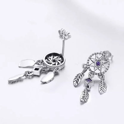 Dream catcher silver earrings