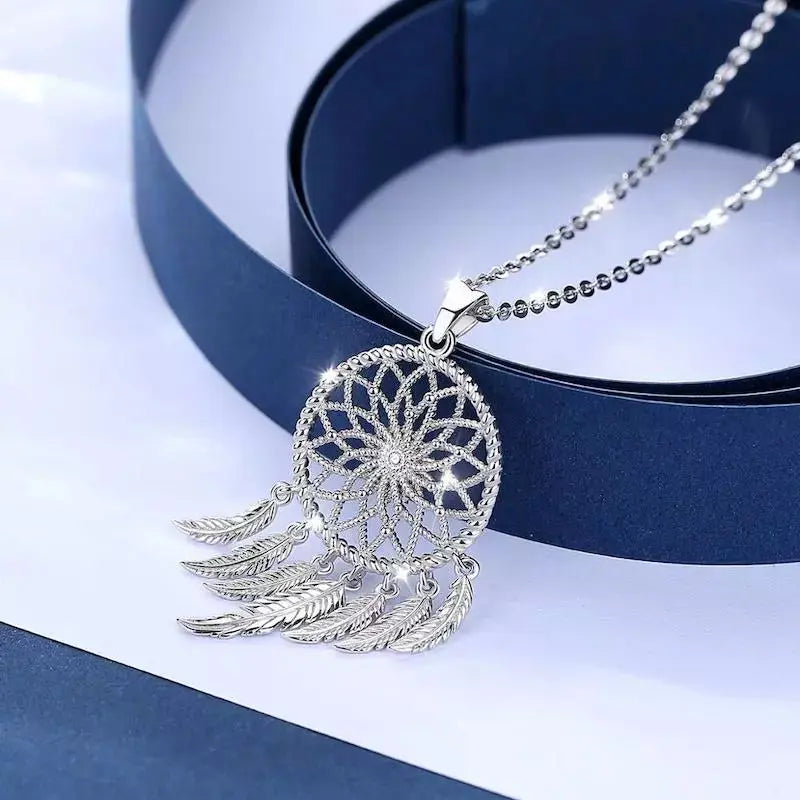 Dream catcher silver necklace