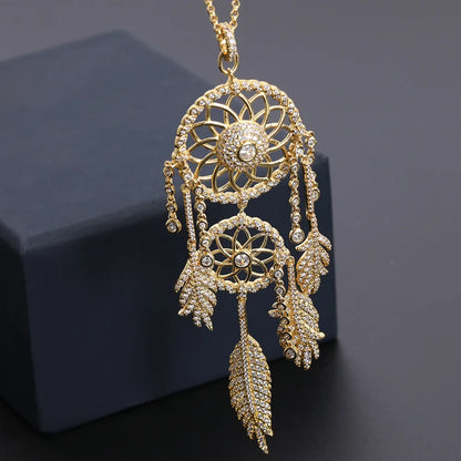 long gold dream catcher necklace